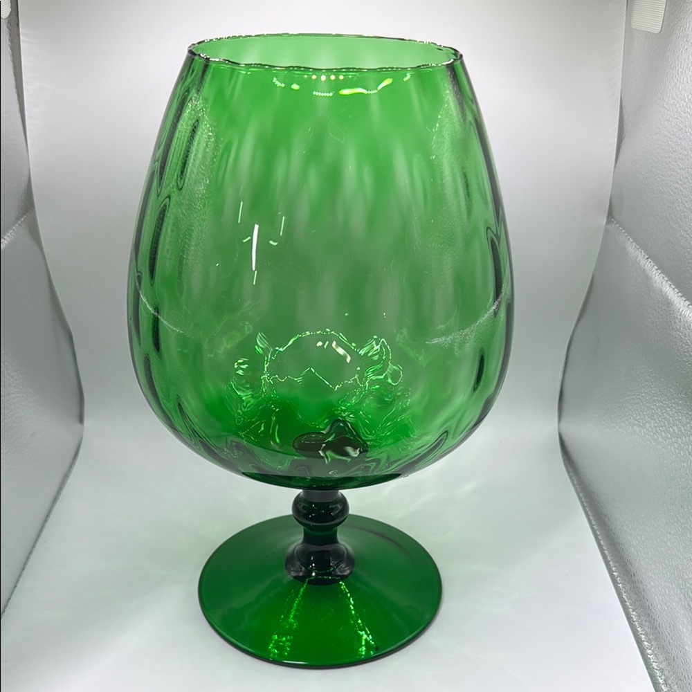 Empoli GLASS Snifter Diamond Optic Emerald Green VTG Italy 9.75 " Tall